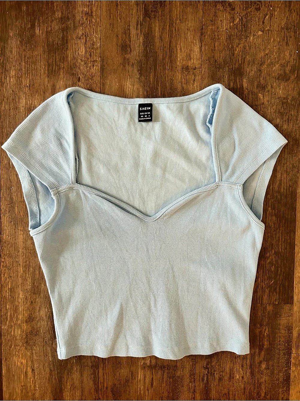 SHEIN Ribbed Short Sleeve Top in Light Blue Size Small Like New